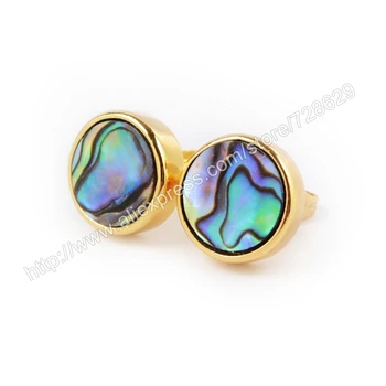 

10Pair/lot 12mm Gold Color Round Abalone Shell Stud Earring for Women ZG069