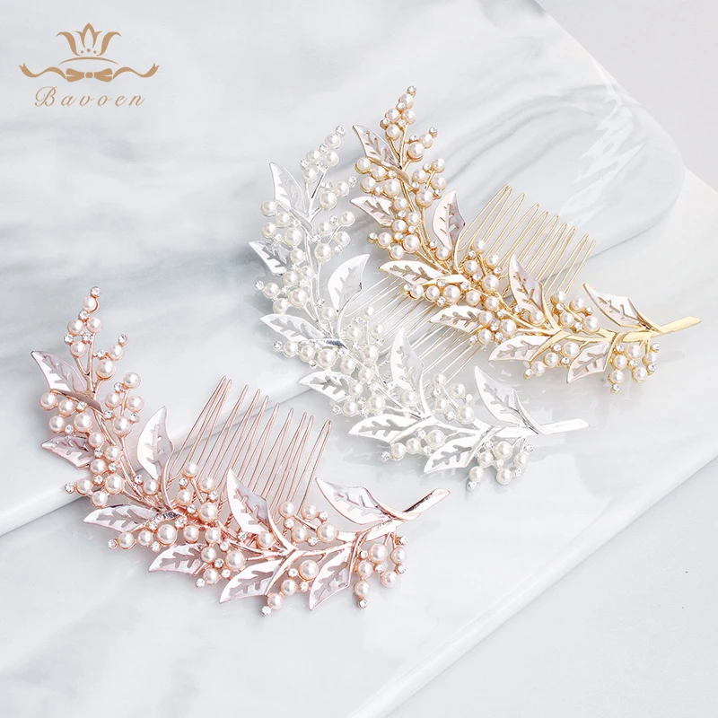 

3 Color Woman Long Crystal Brides Hair Combs Leaves Hairbands Pearls Crystal Hair Sticks Wedding Hair Accessories