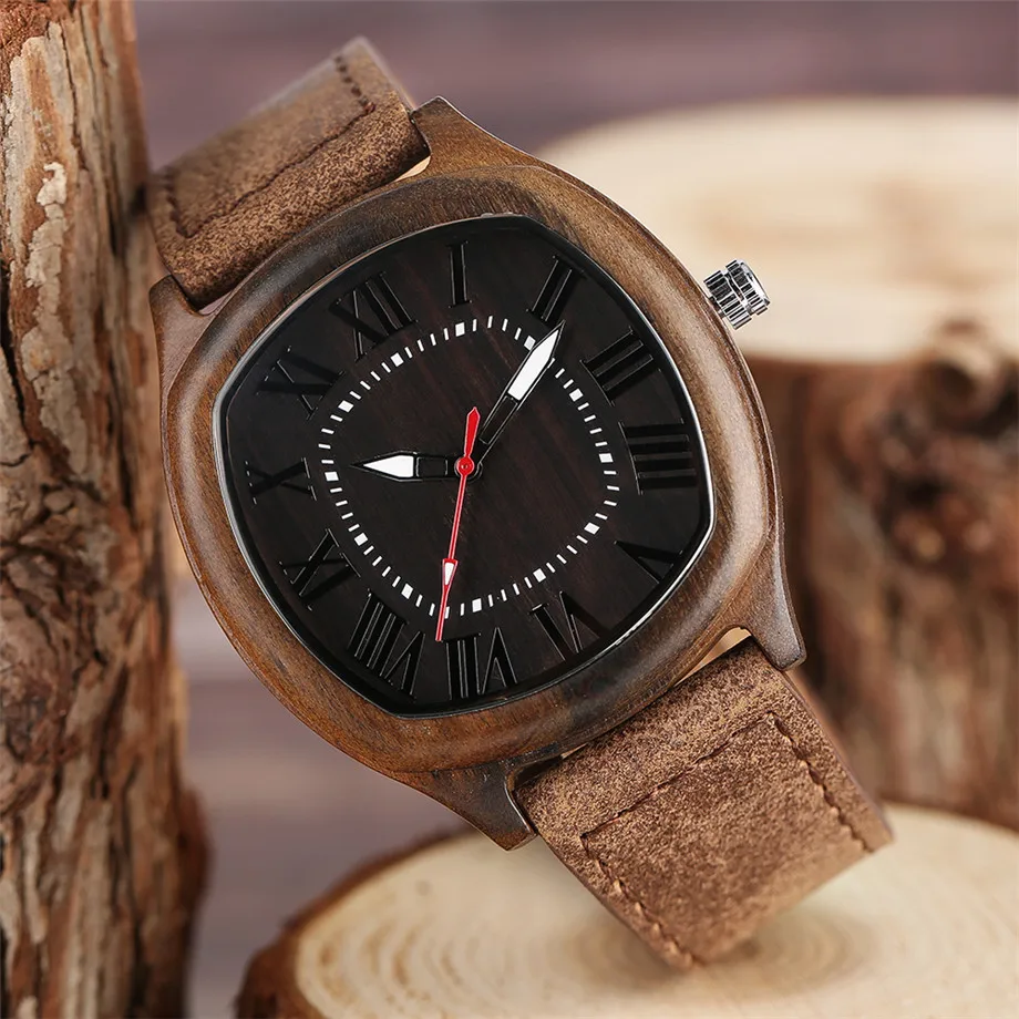 YISUYA Bamboo Wooden Watches Mens Creative Wood Wristwatch Analog Quartz Leather Vintage Roman Numerals Fashion Unique Clock Gifts Sport Casual Watch (33)