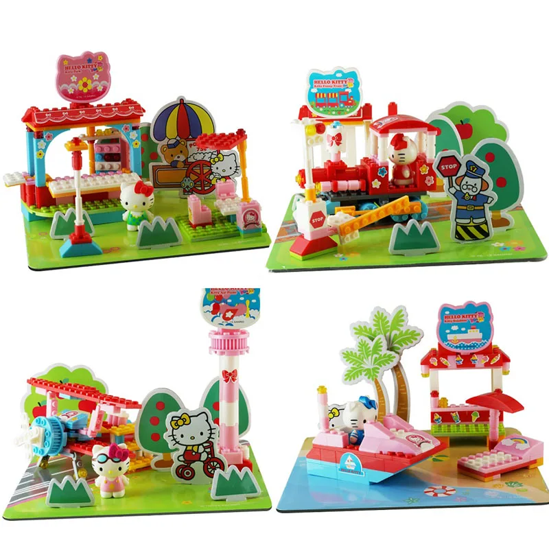 

Hello Kitty Blocks Building Blocks Set Kitty Park Sunshine Funny Train Airplane Bricks Figure Girl Educational Blocks Toy HKP001