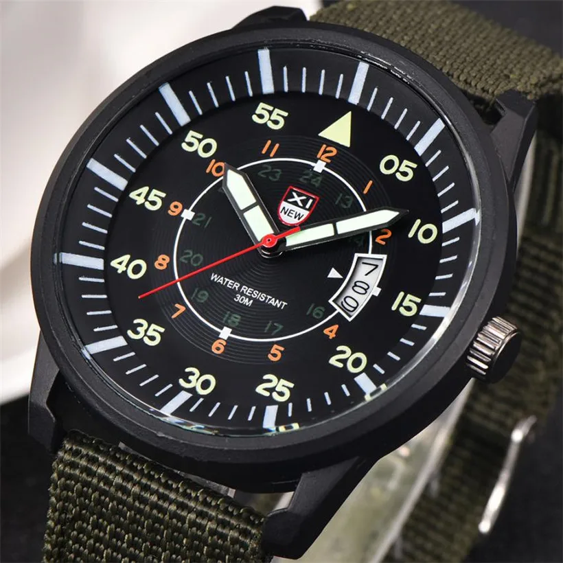 Новые светящиеся XINEW Брендовые мужские кварцевые часы с датой военный армейский Военный нейлоновый ремешок аналоговые часы спортивные часы наручные часы