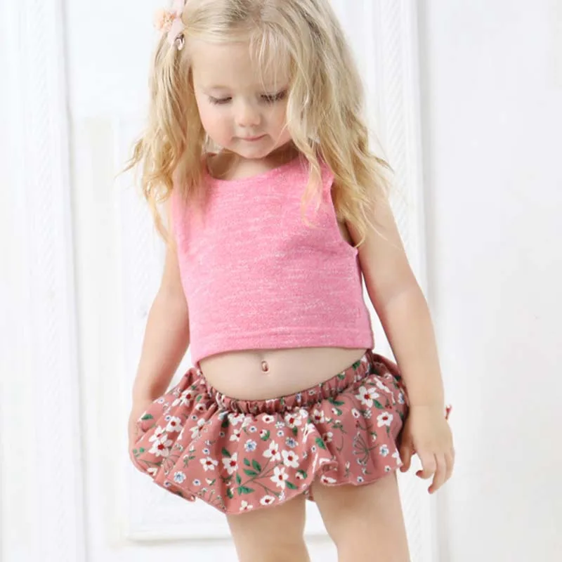 

Hot Clothes set Summer Infant Baby Kids Girl Sleeveless Solid Crop Tops + PP Skirt Shorts Clothes Outfit ropa recien nacido