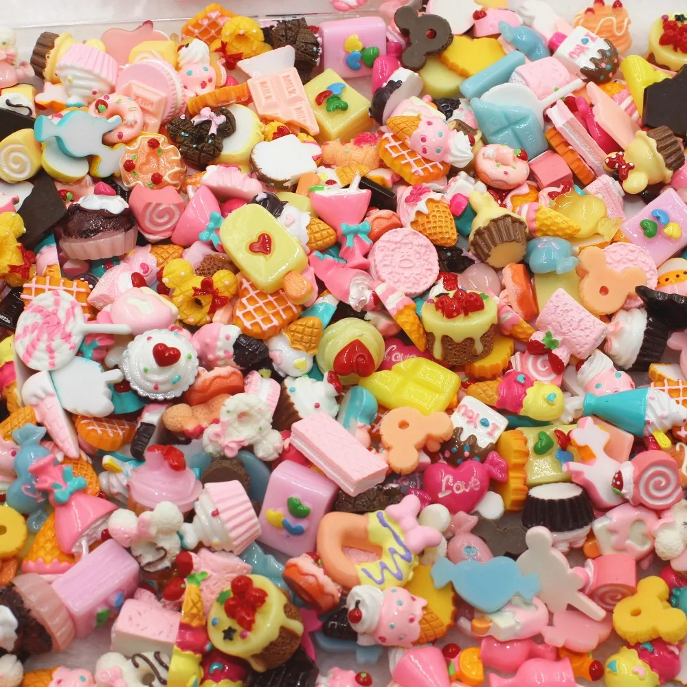 

50pcs/lot flat back resin food donut resin cabochons accessories kawaii biscuit mix by chance about 15mm