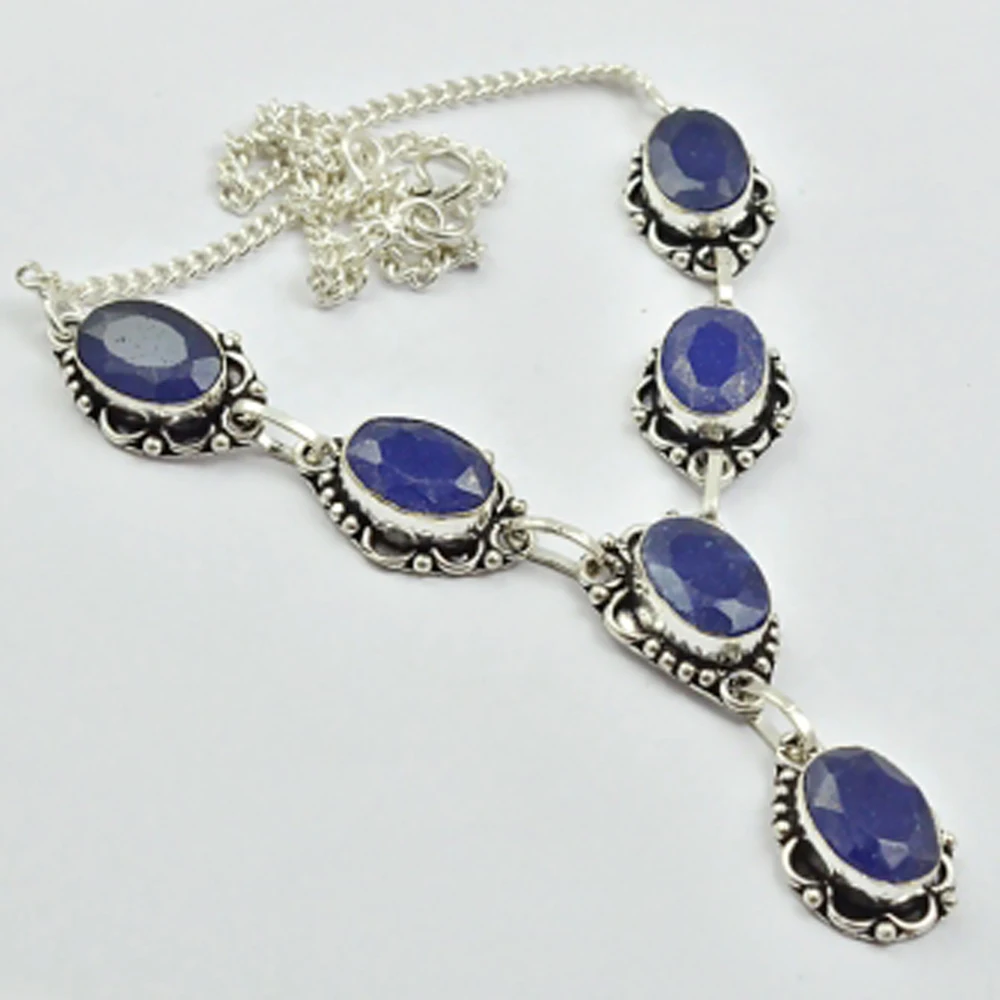 

Sapphires Necklace Silver Overlay over Copper , 44cm, N2521