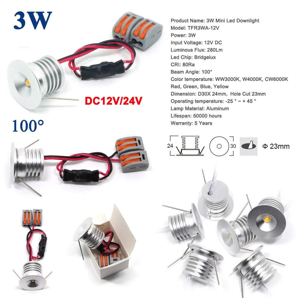 3 Вт Мини Светодиодный точечный светильник DC 3 в 12 В 24 В AC100-240V 3 Вт потолочный светильник ing для мебель для кухни и столовой светильник CE RoHS точечная лампа