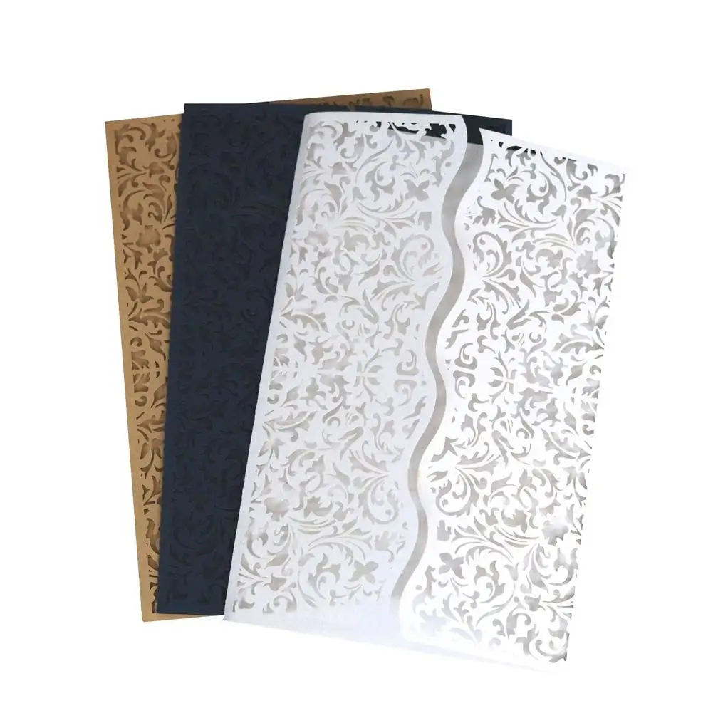  10PCS Party Invitations Infrared Cutout Invitations European Flower Wedding Invitations with Bows - 33028145336