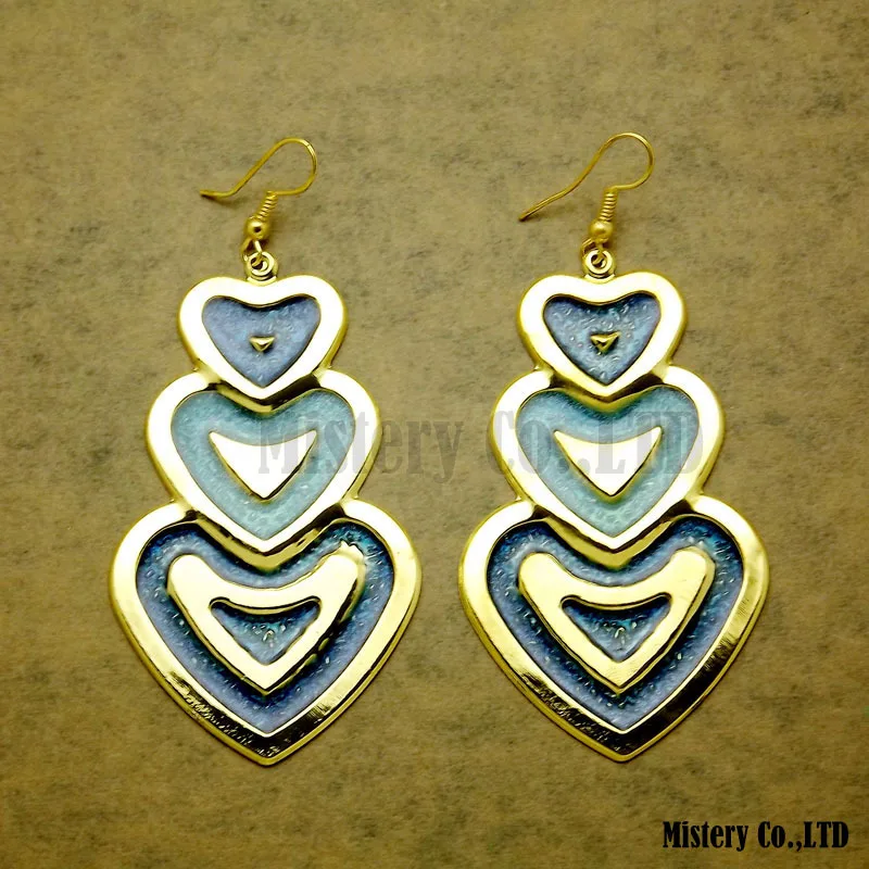 

EB060 VINTAGE Lead Free Large Color Heart Dangle Enamel Earrings Jewelry For Women Girls New