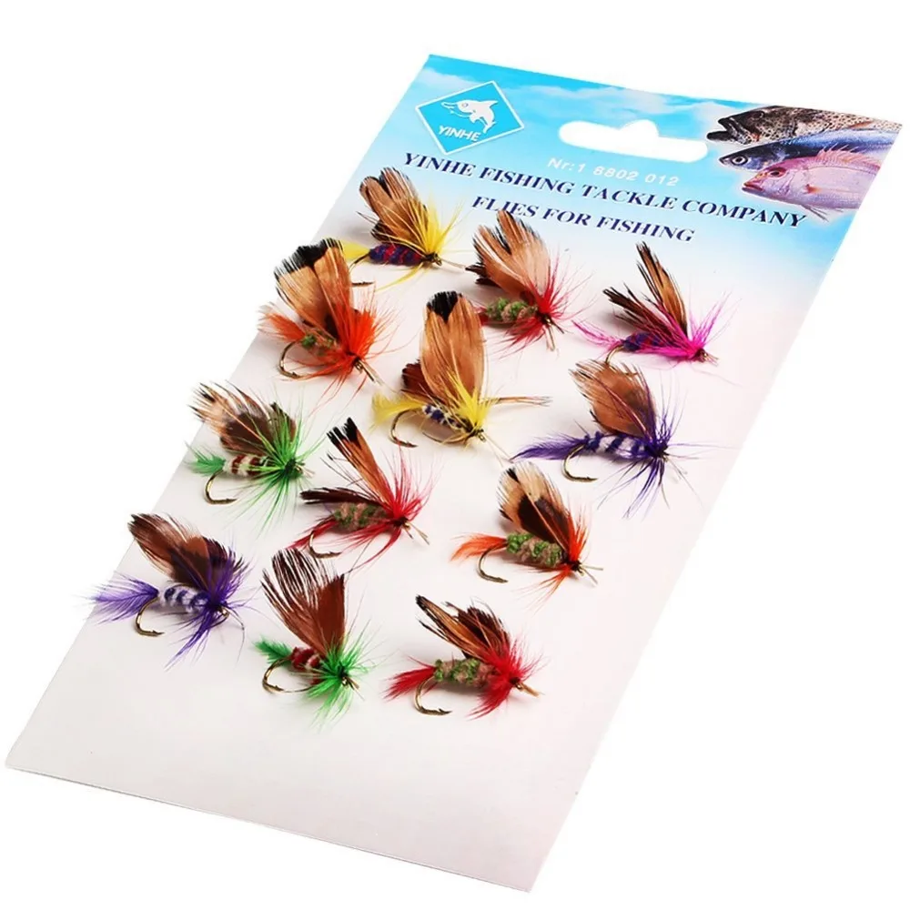 New arrival 12 pcsset Various Fishing Lures Dry Fly Fishing Tackle Butterfly Barb Single flying Hooks Useful Hot Sale