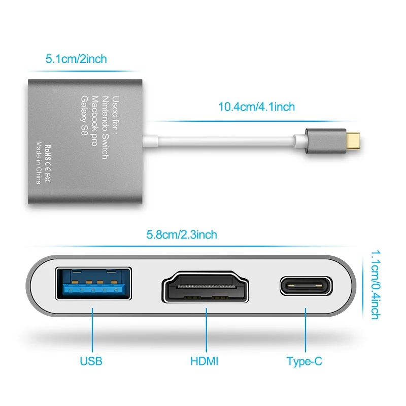 Портативная док станция Rocketek USB C адаптер Type к HDMI конвертер 4K HD передача для