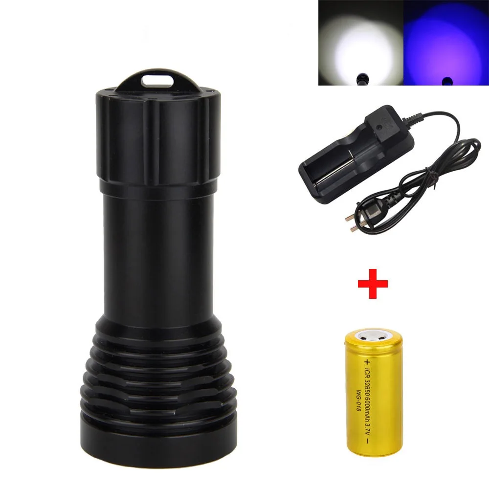 

New D32VR Underwater scuba Diving Video Flashlight 2*CREE LEDs Blue Light + 2xCREE XML U2 LED White Light+ 32650 battery+Charger