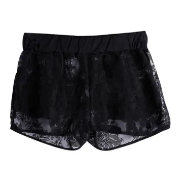 

New Summer Sexy Lace Sheer Hollow Out Elastic Shorts Women's Drawstring Shorts