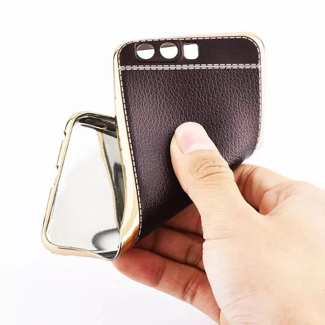 

1pcs/lot Lichi Stick Leather+Plating Gilded TPU Cover Case For Huawei P10 / P10 Plus / P8 Lite 2017 / Honor V9