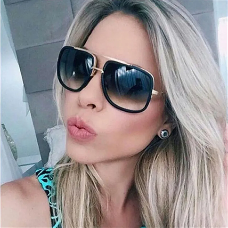 

CURTAIN High Quality Brand Designer Fashion Women Sunglasses Oversized Female Flat Top Vintage Sun Glasses Eyewear Oculos de sol