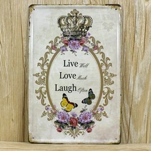 Металлическая настенная живопись-живи хорошо, смейся часто, люблю много жестяных знаков, винтажный домашний декор, размер 30x20 см L12