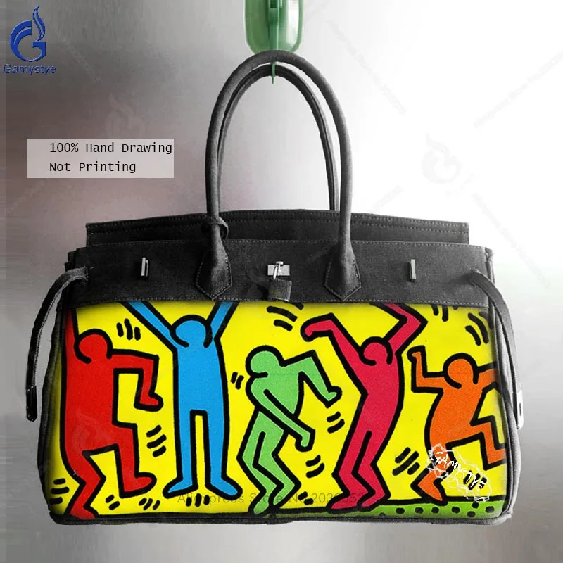 

Street Fashion Contrast Color Shoulder Bag Art Hand Drawing Graffiti Customize Messenger Hand Bags for Women Men Girl School Bag