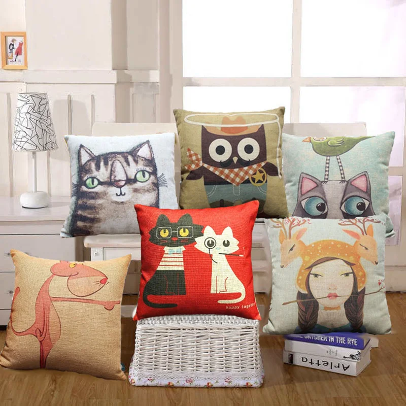 Бесплатная доставка белье Чехлы наволочка сова/кошка/олень/|cushion cover|linen cushion coverlinen