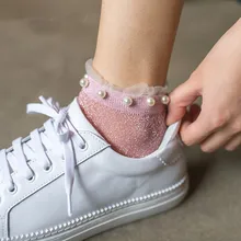 Модный современный женский для девочек Женский Блеск блестящая жемчужина носки сетка Тонкий шарик марлевые прозрачные носки