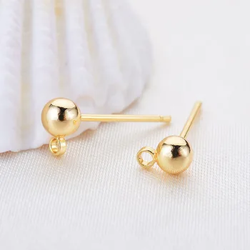 

50pcs DIY copper earrings accessories wholesale spot gold needle with 4mm ball Allergy earpins