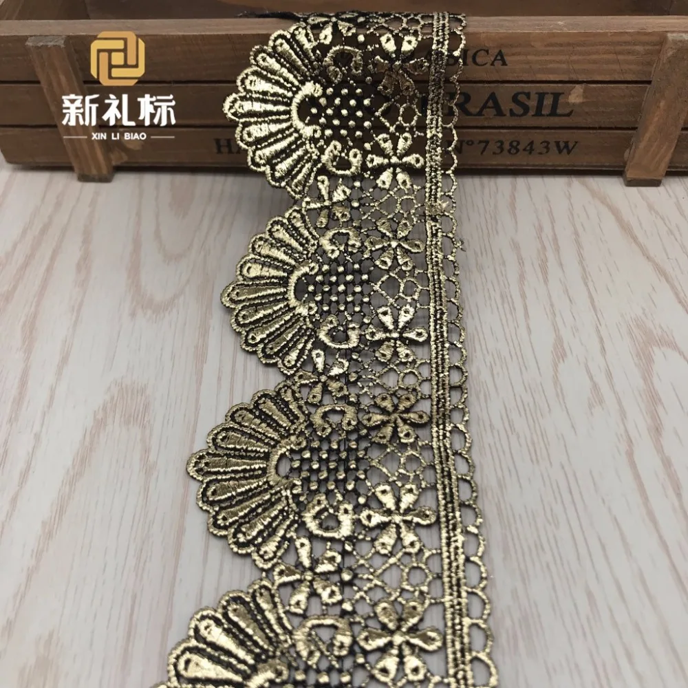 15Yards Gold Metallic Embroidery Lace Trim Chemical Cord lace Scalloped