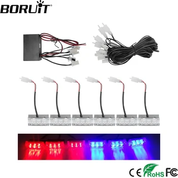 

BORUiT 18 LEDs Red Blue Car Front Grille Emergency Flash Warning Light 12V Auto 3 Mode Strobe Light for Police Firefighter