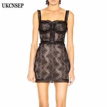 

Bandage Dress Women 2020 Sexy Spaghetti Strap Lace Dress Elegant Mini Evening Party Dress Vestidos Sleeveless Summer Club Dress