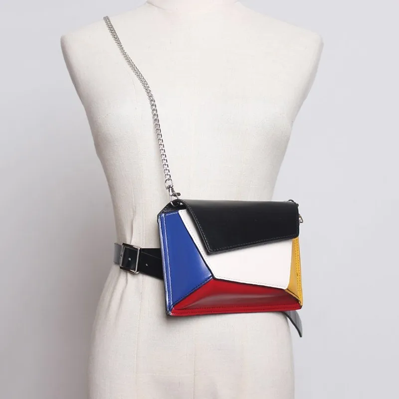 

[YaLee] New Fashion 2019 Summer Detachable More Function Geometry Oblique Mini Bag Girdle PU Leather Long Belts Women A476
