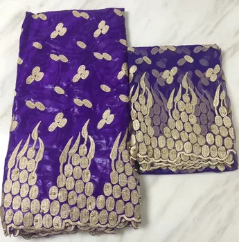 

Amazing beaded African cotton bazin riche lace fabric matching with 2yards French net lace fabric for party dress set EBN12
