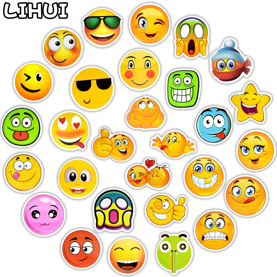 50 PCS Funny Emoji Stickers Toys for Kids Cartoon Emoticon Smile Face Decor Stickers Skateboard Laptop