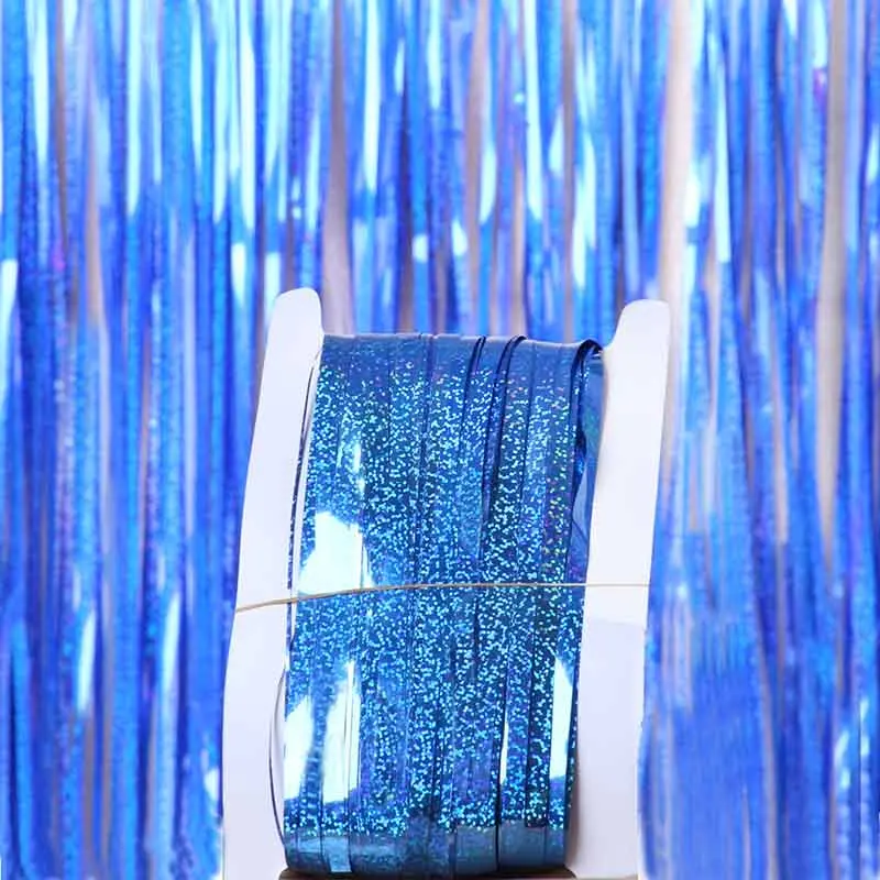 Металлическая бахрома из фольги мерцающий фон Стена День рождения Свадьба вечеринка украшение стены фото стенд фон занавеска с блестками украшение - Цвет: blue