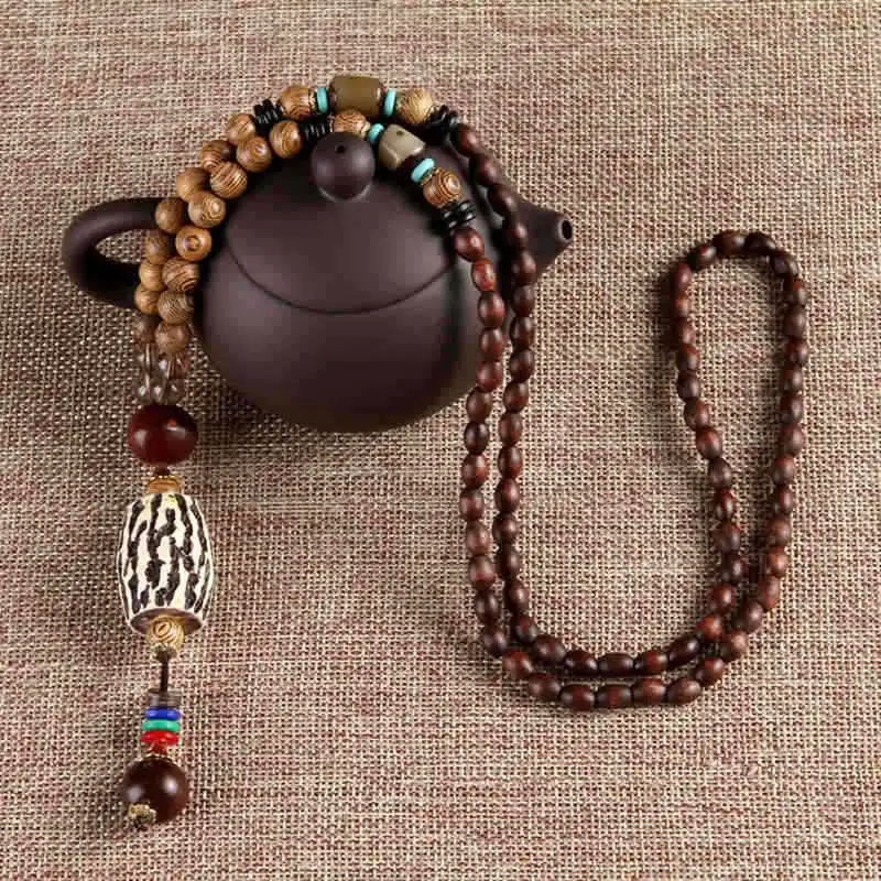 Этнический стиль, натуральный камень, керамика, ремесла, Бодхи, деревянная подвеска ожерелье, религиозный Будда, дерево, бисерное ожерелье, ювелирное изделие для женщин - Окраска металла: N
