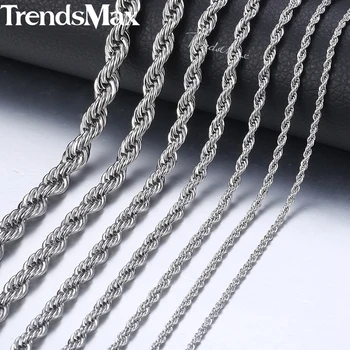 

20-26inch Rope Chains Necklace For Men Women Silver Color Stainless Steel Necklace Men's Jewelry Wholesale KNM132