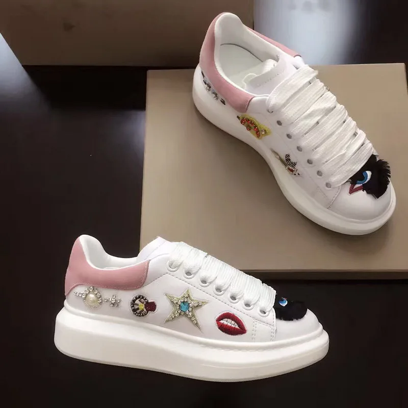 Plate As Sneakers Perle En Lacets Hommes Cuir Femme À forme Pour Pic as Feminino Tenis Pic Chaîne Femmes Brodent Chaussures Tennis Y8wfqTf