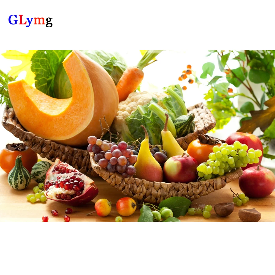 GLymg Diamond Painting Cross Stitch Fruit Vegetable Restaurant Decor Painting Diamond Embroidery Full Square Mosaic kit Picture