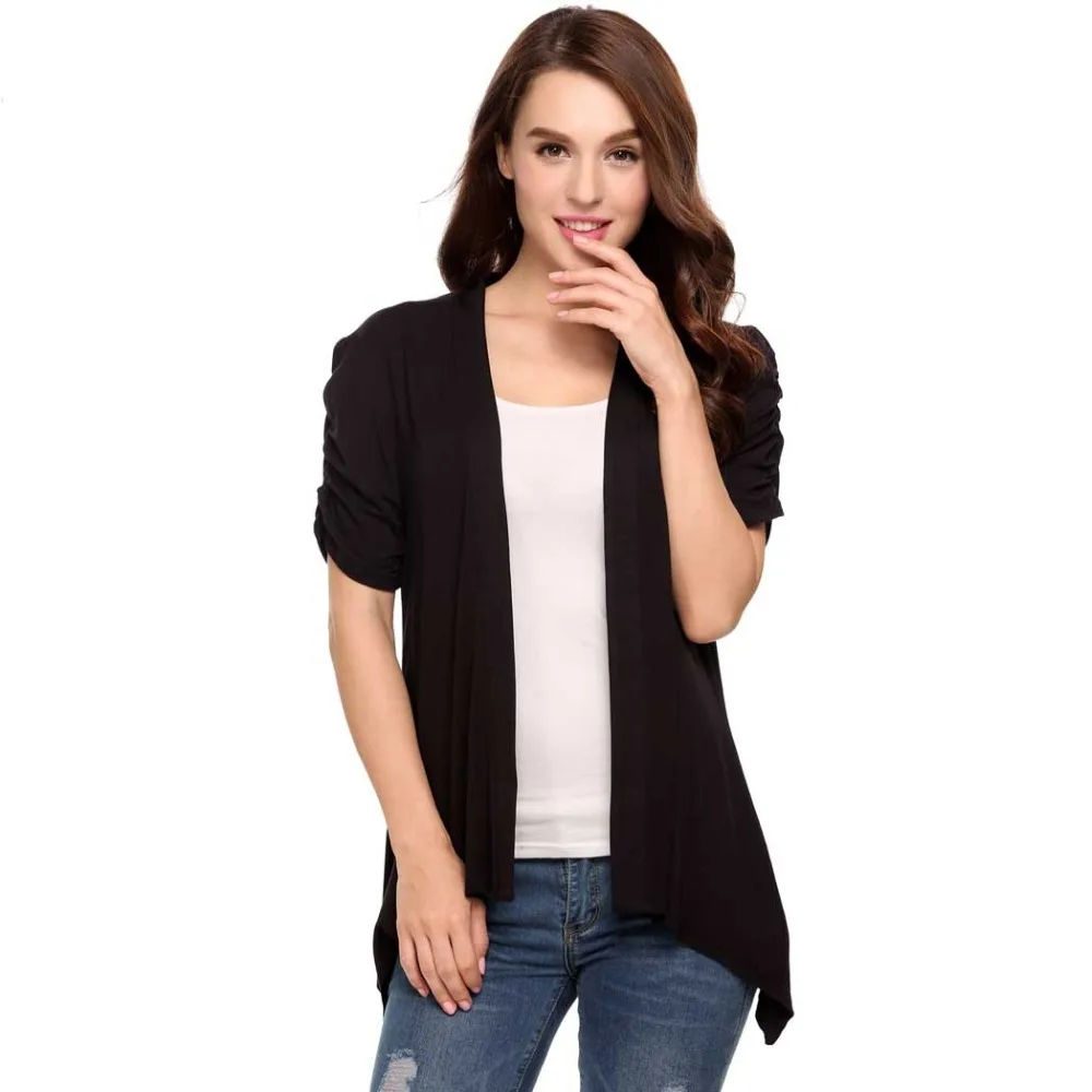 LETEOO Women Cardigan Kimono Summer Korean Open Stitch Ruched Puff ...