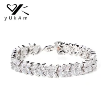 YUKAM маркиза серебристый цвет прозрачный Кристалл листьев теннис Браслеты кубический циркон с огранкой Браслеты браслет свадебное украшение для Для женщин подарок