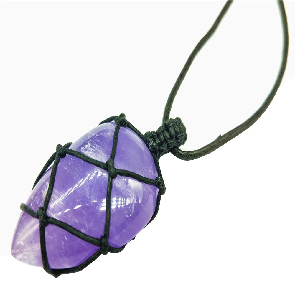 1 шт. натуральный фиолетовый капля аметист кварц Кристалл черная нить обернутый Кулон Винтаж Исцеление драгоценный камень палочка ожерелье цепь