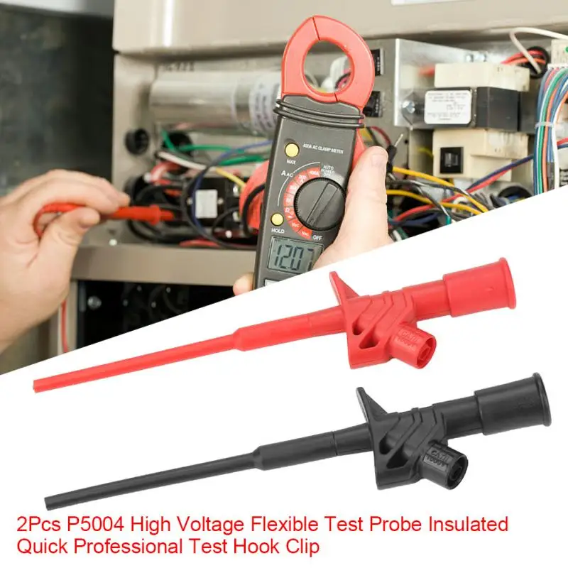 

2Pcs/Lot P5004 High Voltage Flexible Test Probe Insulated Quick Test Hook Clip Full Insulated Quick Test Probes Alligator Clips