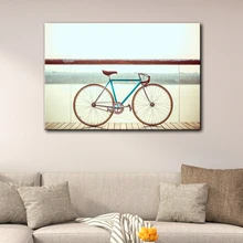 Современный велосипед на доске пляж автомобиль Настенная картина Картина на холсте искусство HD печатный плакат деревянная рамка доска Декор