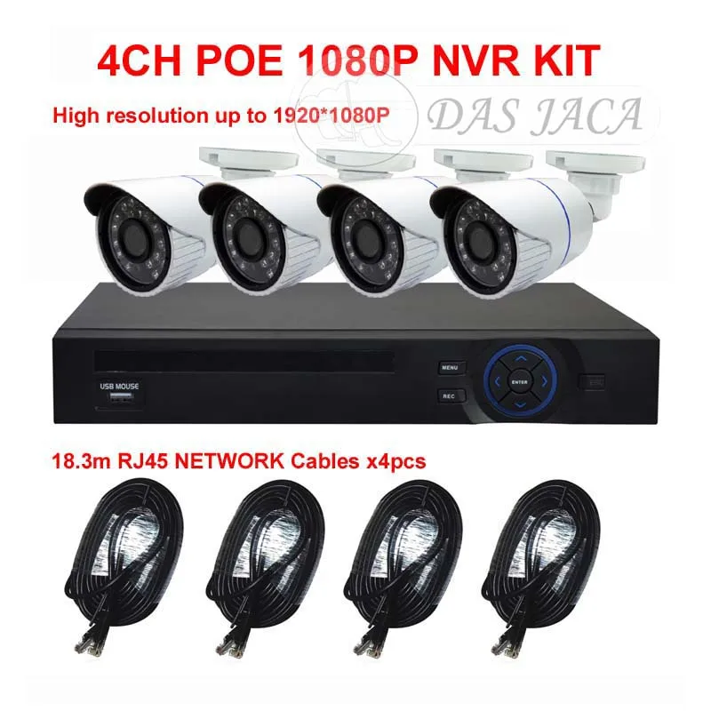 

DAS JACA 4CH 1080P 13V P2P PoE NVR 2.0MP IP Camera POE System Cloud 1080P NVR KIT Camera Surveillance System CCTV System PoE Kit