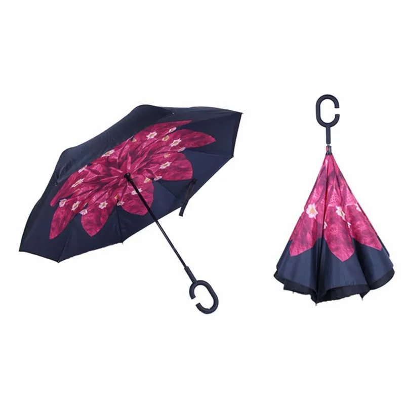 Reverse Folding UV Protection Umbrella Kid Adult Double Layer Inverted Flower Parasol Windproof Rain Car Umbrellas For Women Men8