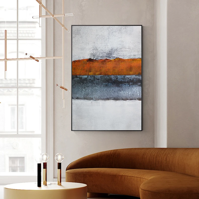 

Abstract White Color Block Canvas Art Orange Poster Painting Luxurious Wall Art for Living Room Fashion Quadro Tableau Salon