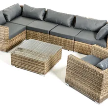 Современная плетеная диван открытый круглый ротанга Corner 7 шт. секционные набор