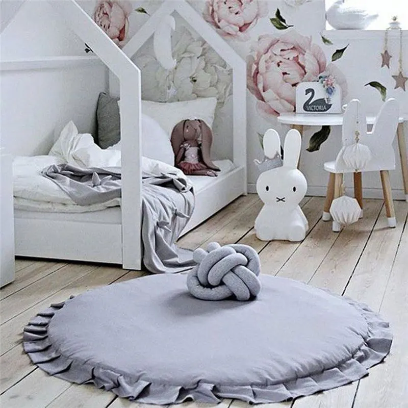 Розовый для чистки ковров, для дома, круглые складки, Одноцветный детский игровой коврик, хлопковый детский коврик для ползания, мягкий удобный детский игровой коврик
