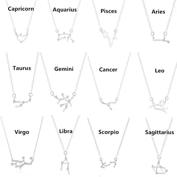 

Kinitial Fashion 12 Constellation Charm Zodiac Star Sign Pendant Necklace Statement Chain Necklaces Women Jewelry Gifts