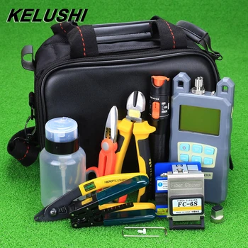 

KELUSHI 20pcs/set FTTH Fiber Optic Tool Bag with Fiber Cleaver -70~+10dbm Optical Power Meter Visual Fault Lcator 10km