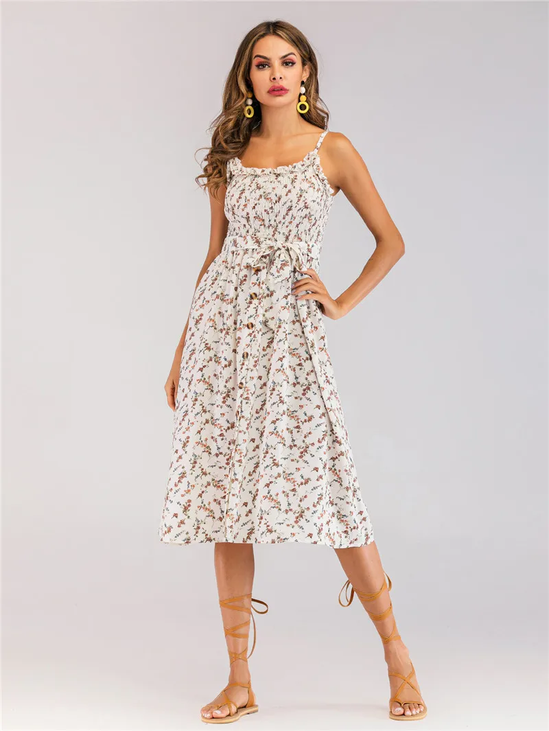 

Sweet Women Floral Printed Sling Dress Sexy Sleeveless Casual Bodycon Summer Dresses Midi vestidos Mujer dress for femal