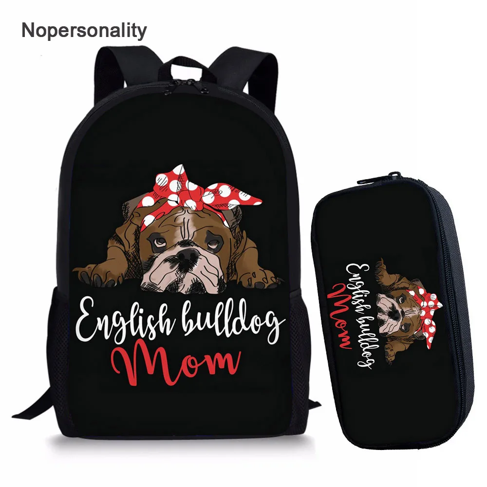 

Nopersonality Black English Bulldog Print School Bag Set for Girls Cute Student Kids Backpack 16inch Children Baby Schoolbags