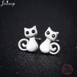 Jisensp 925 пробы серебра милые животные серьги-гвоздики в виде кошки для Для женщин заявление ювелирные изделия серьги вечерние подарок