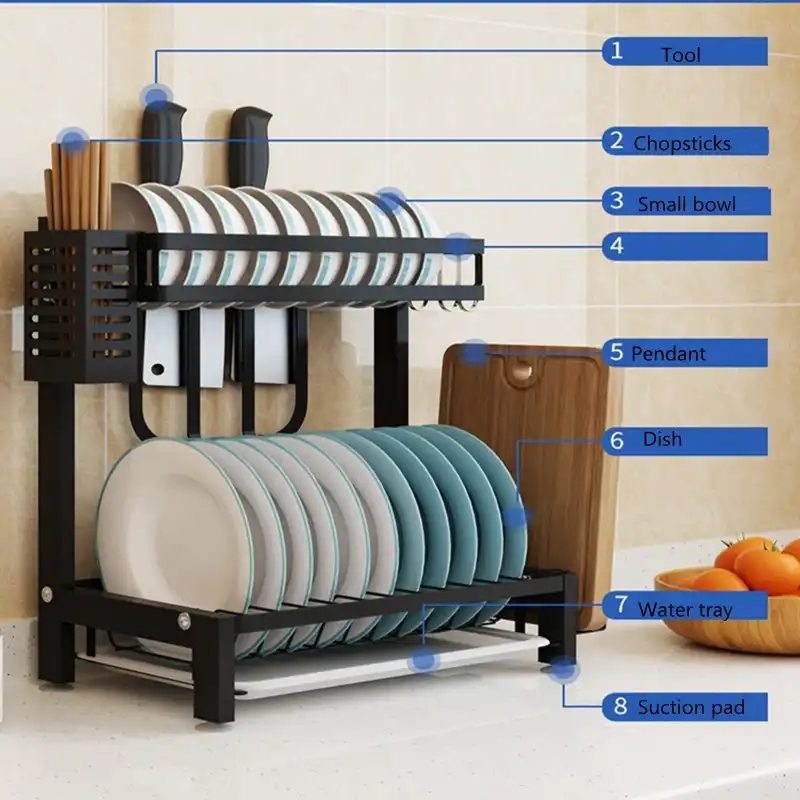 Dish Drying Rack Kitchen Supplies Storage Shelf Countertop Space