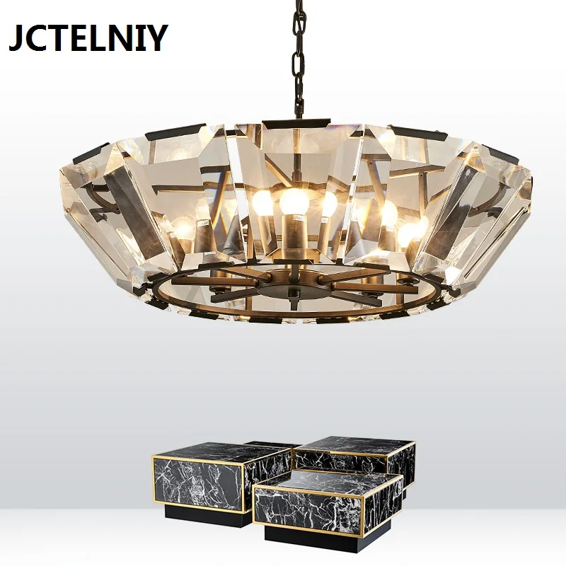 

American vintage pendant light brief crystal lamp circle k9 crystal